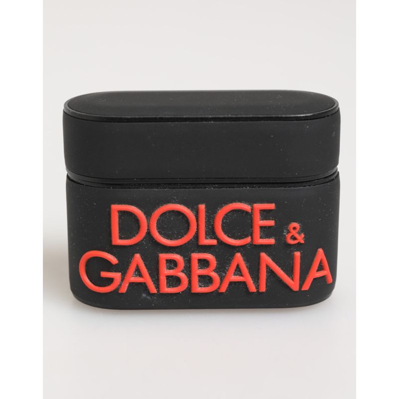 Dolce & Gabbana Black Orange Rubber Logo Embossed Accessory Airpods Men's Case